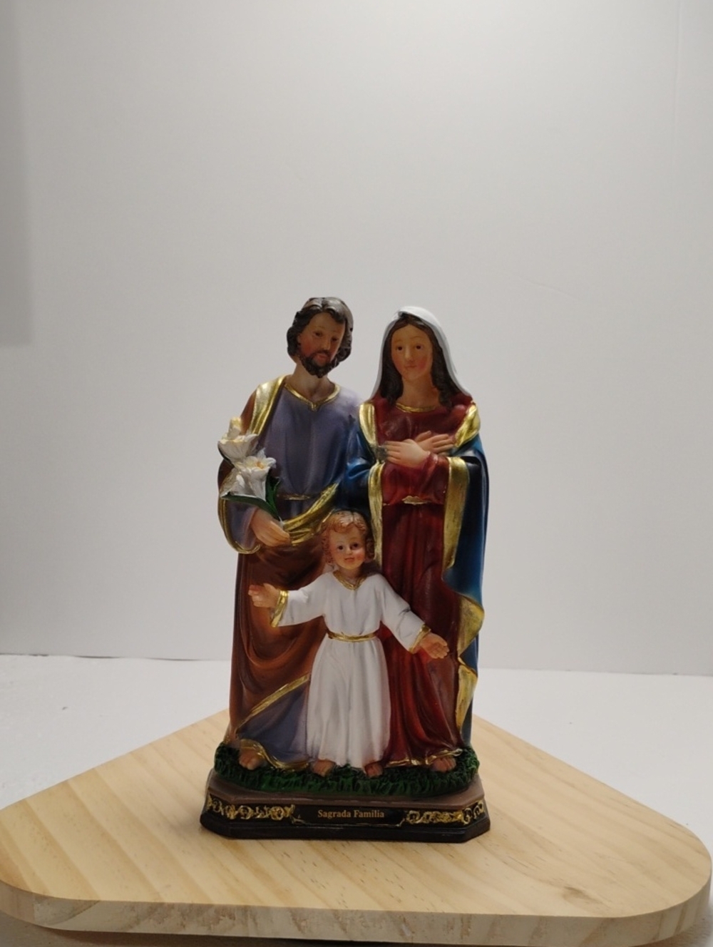 Hand-Painted Holy Family Statue - Red, Blue & White